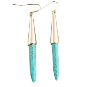 Pointed Spindle Shape Earrings in Silver Alloy and Turquoise